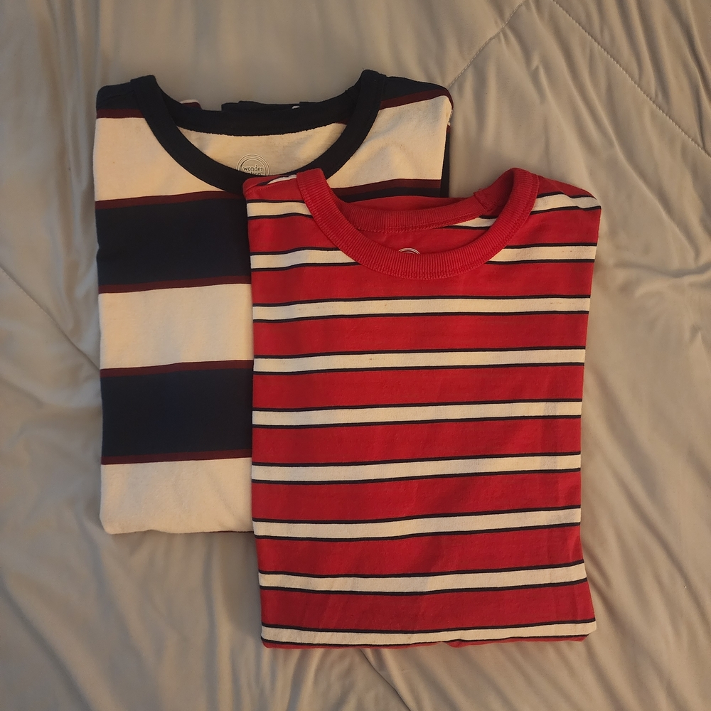 Wonder Nation Long Sleeve Tees - Red and Navy Stripes